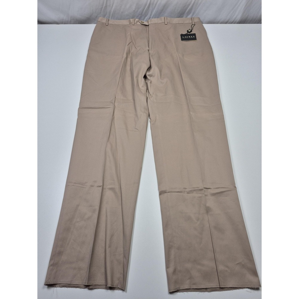 VTG Ralph Lauren Dress Pants Men's 44x36 Beige Cotton Flat Front Unhemmed NWT